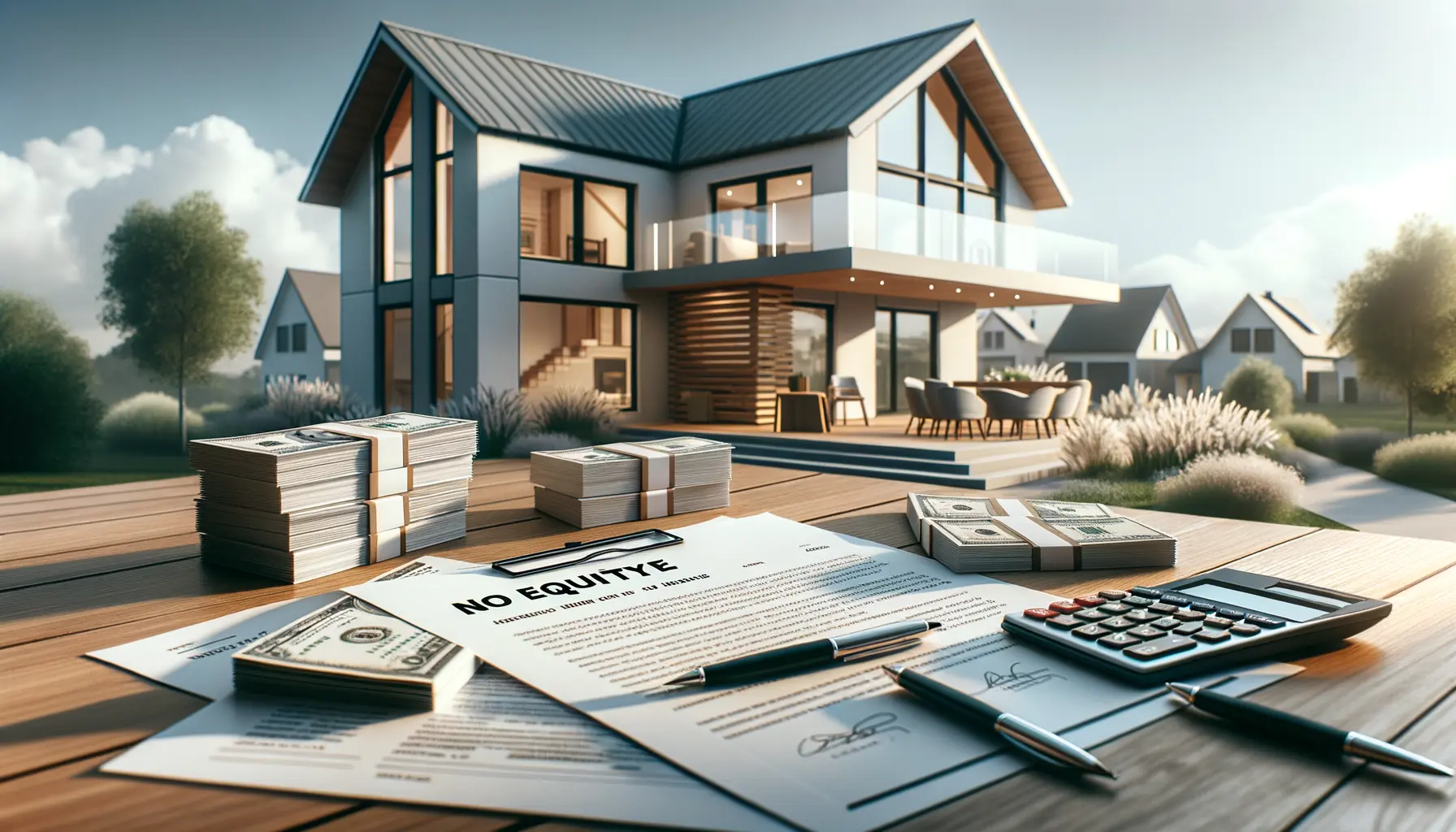 Baufinanzierung ohne Eigenkapital: Haus und Finanzierungsdokumente