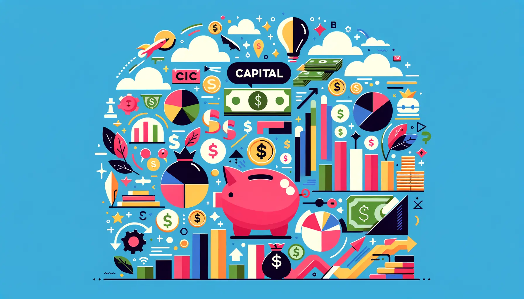 Definition Kapital Illustration mit Wirtschaftselementen und Finanzsymbolen