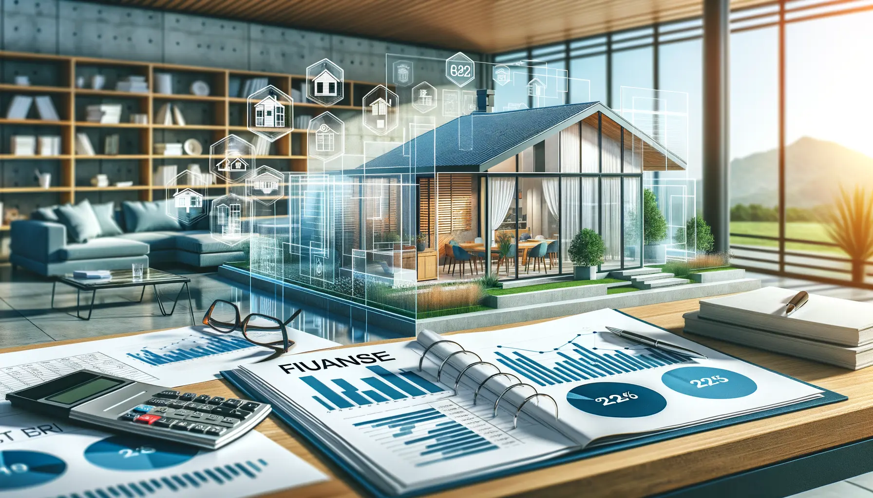 Hausfinanzierung 2025 modernes Eigenheim mit Kreditunterlagen