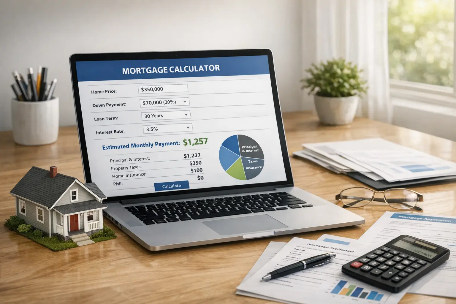 Online Rechner für Kredit mit Haus als Sicherheit auf Computer