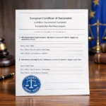 Nachlasszeugnis Dokument mit EU-Flagge und Gerichtsstempel